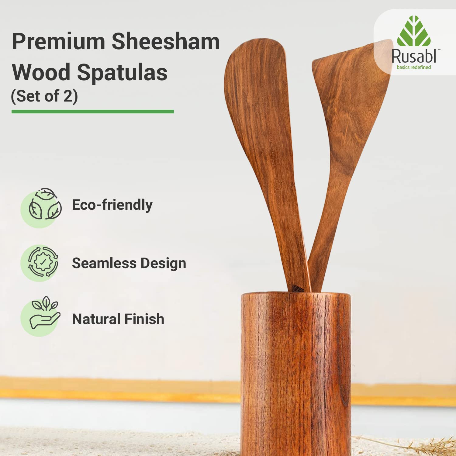 Pack of 2 100% Pure Sheesham Wooden Spatulas