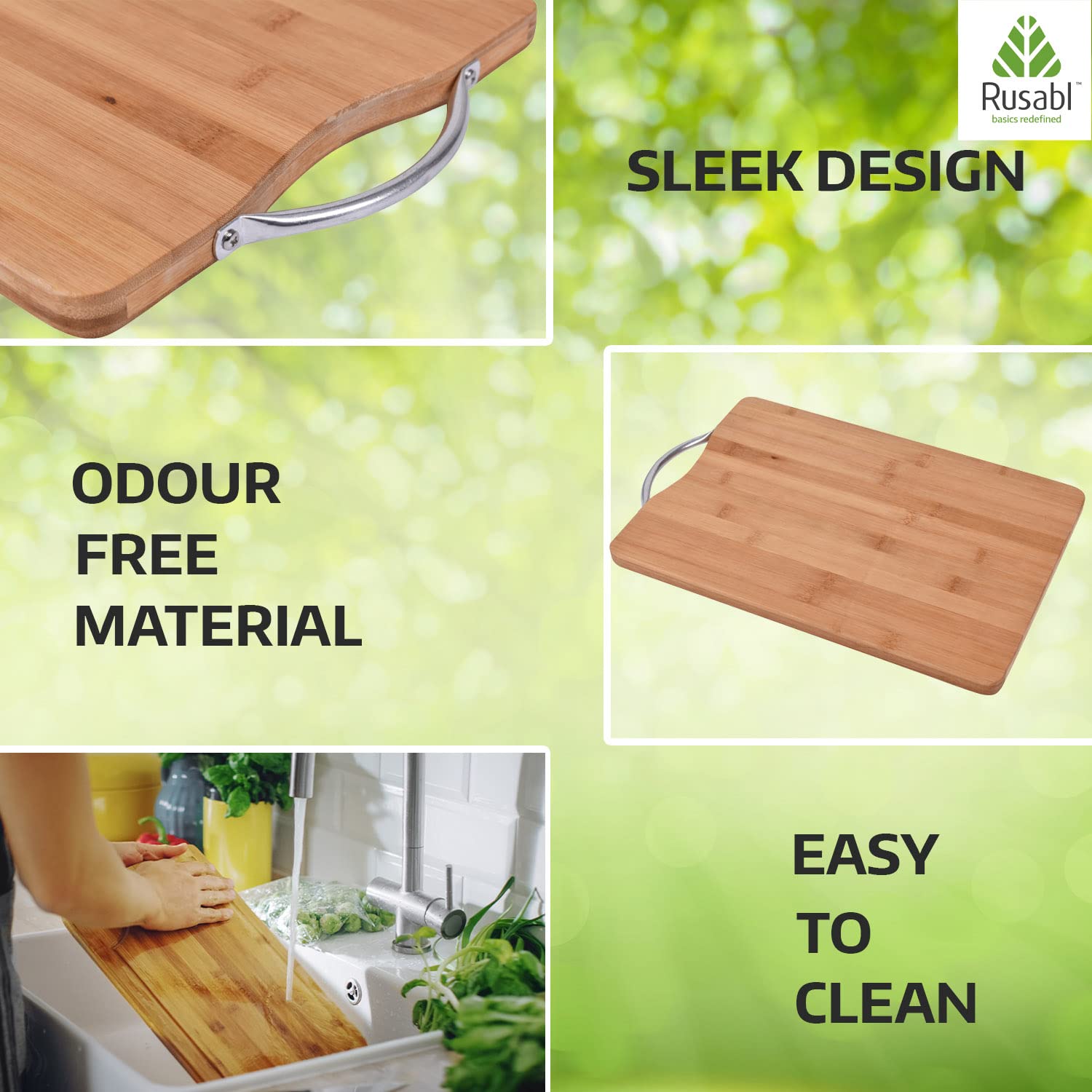 Rusabl Bamboo Chopping Board / Vegetable Cutting Board for Kitchen with Metal Handle